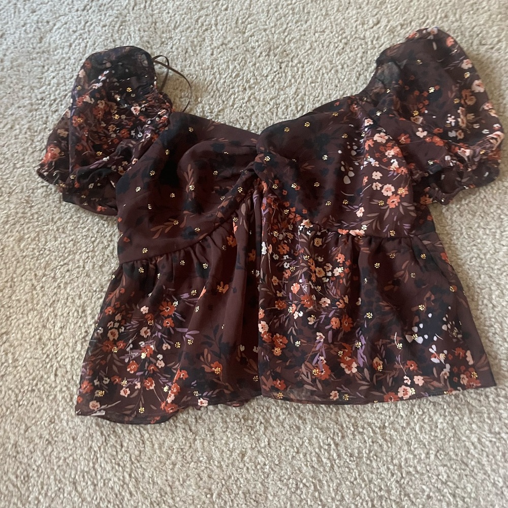 Francesca's Collections Red Sequin Ruffled Cap Sleeve Blouse